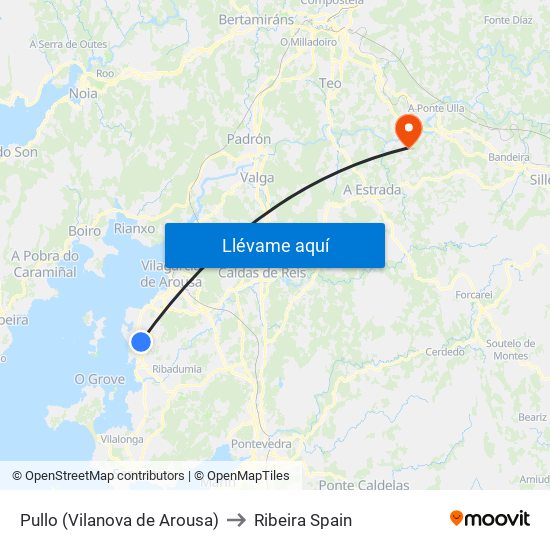 Pullo (Vilanova de Arousa) to Ribeira Spain map