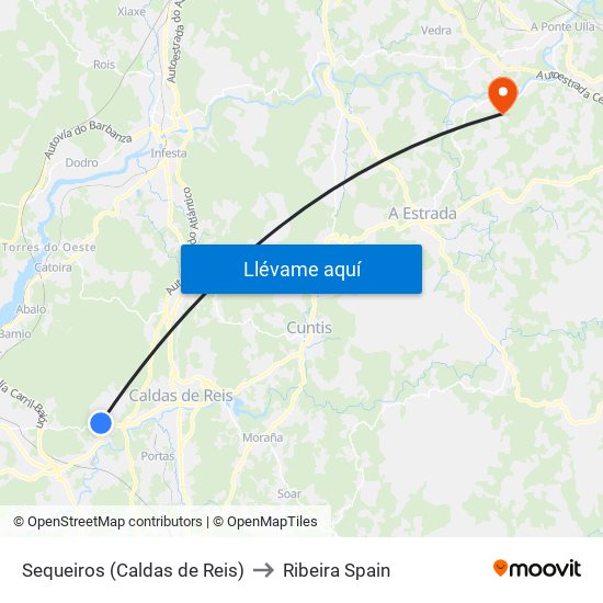 Sequeiros (Caldas de Reis) to Ribeira Spain map