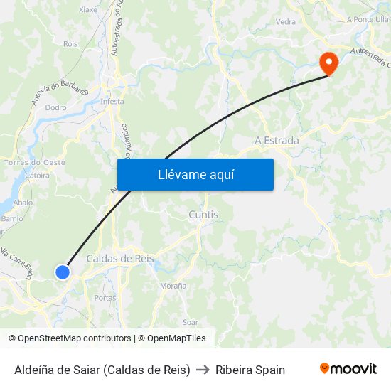 Aldeíña de Saiar (Caldas de Reis) to Ribeira Spain map