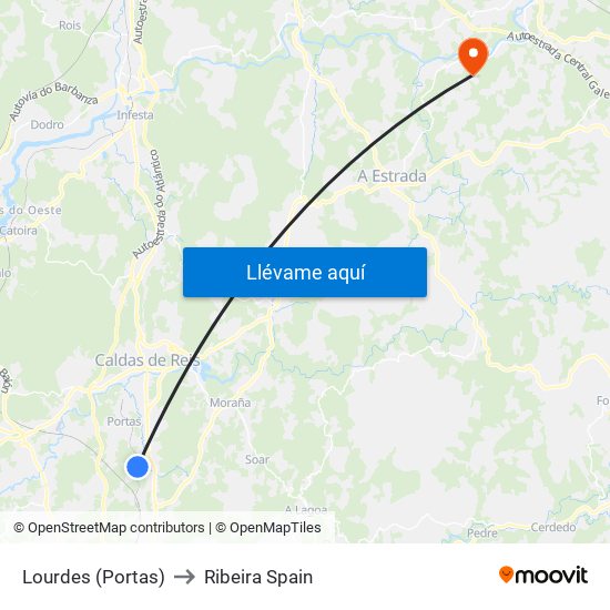 Lourdes (Portas) to Ribeira Spain map
