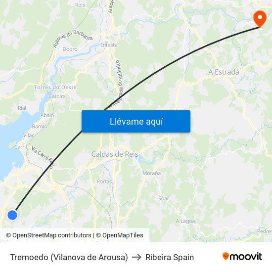 Tremoedo (Vilanova de Arousa) to Ribeira Spain map