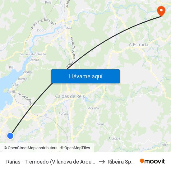 Rañas - Tremoedo (Vilanova de Arousa) to Ribeira Spain map