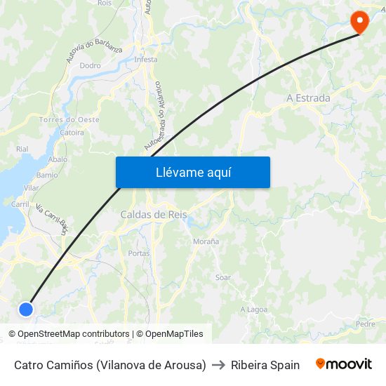 Catro Camiños (Vilanova de Arousa) to Ribeira Spain map