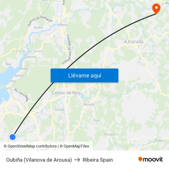 Oubiña (Vilanova de Arousa) to Ribeira Spain map