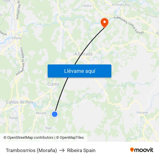 Trambosrríos (Moraña) to Ribeira Spain map