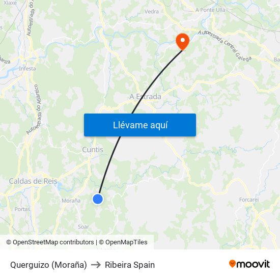 Querguizo (Moraña) to Ribeira Spain map