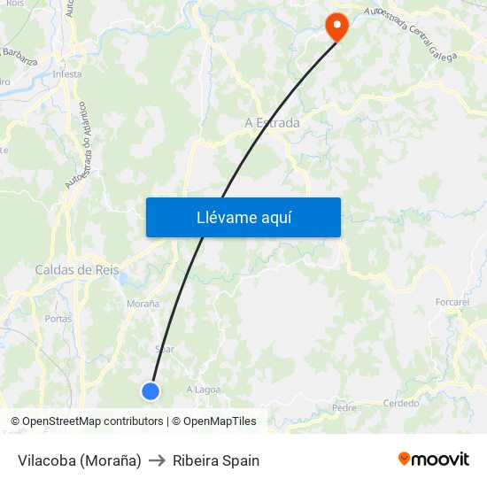 Vilacoba (Moraña) to Ribeira Spain map
