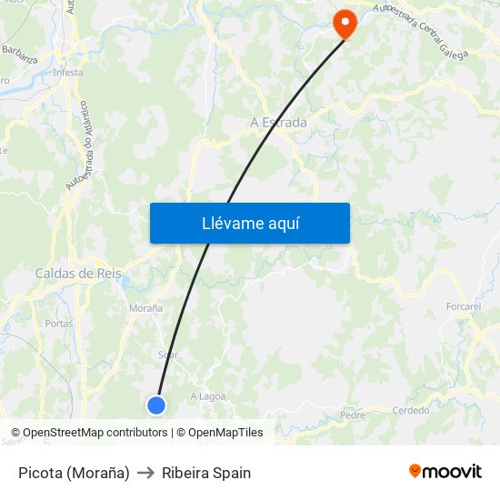 Picota (Moraña) to Ribeira Spain map