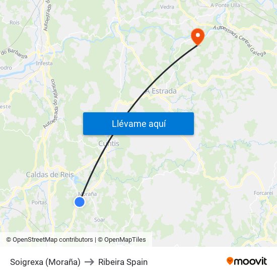 Soigrexa (Moraña) to Ribeira Spain map