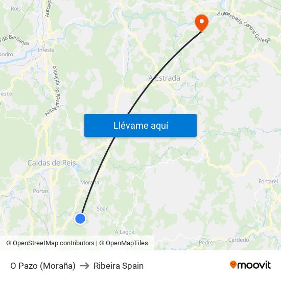 O Pazo (Moraña) to Ribeira Spain map