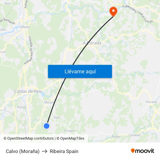 Calvo (Moraña) to Ribeira Spain map