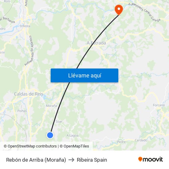 Rebón de Arriba (Moraña) to Ribeira Spain map