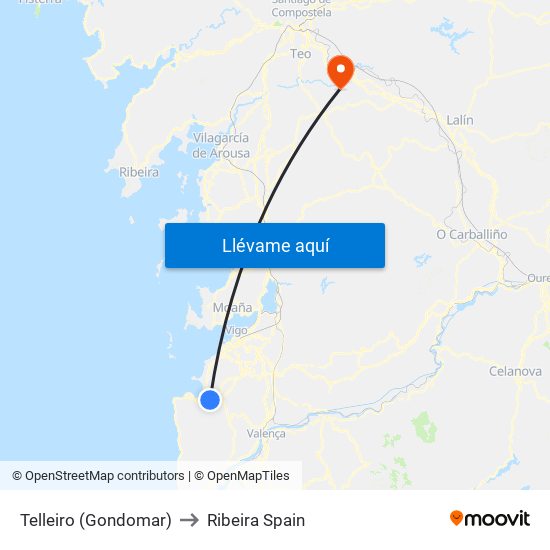 Telleiro (Gondomar) to Ribeira Spain map