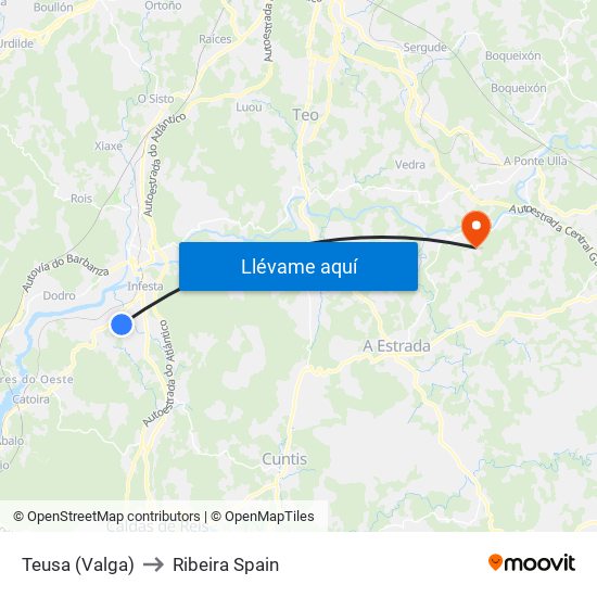 Teusa (Valga) to Ribeira Spain map