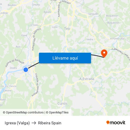 Igrexa (Valga) to Ribeira Spain map
