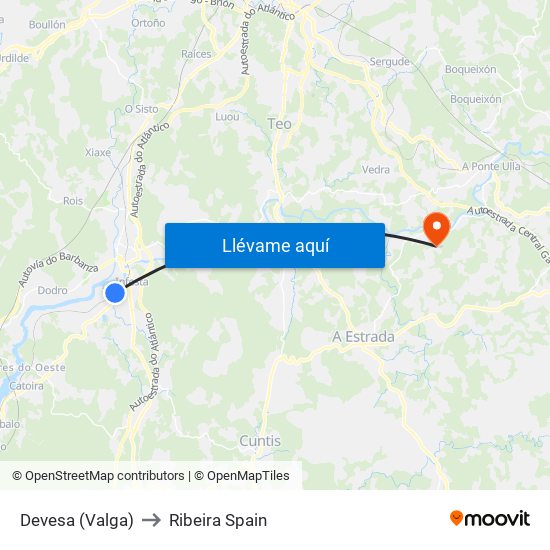 Devesa (Valga) to Ribeira Spain map