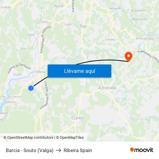 Barcia - Souto (Valga) to Ribeira Spain map