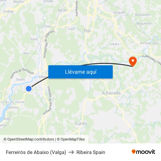 Ferreirós de Abaixo (Valga) to Ribeira Spain map