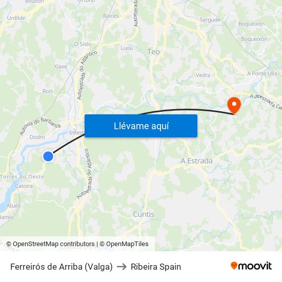 Ferreirós de Arriba (Valga) to Ribeira Spain map