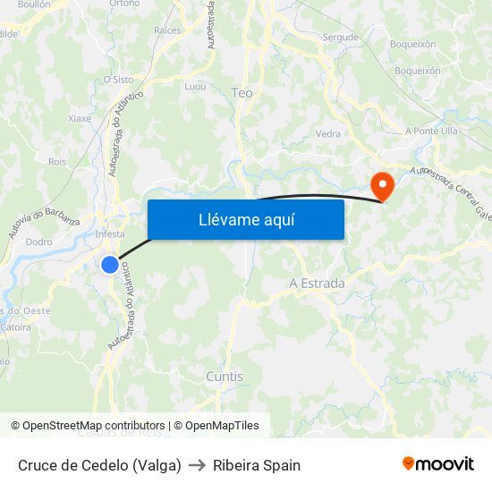 Cruce de Cedelo (Valga) to Ribeira Spain map