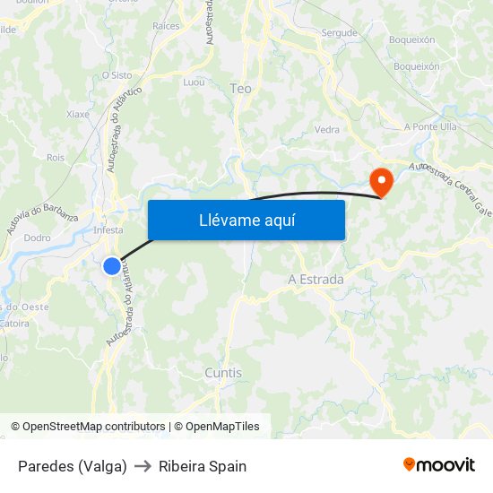 Paredes (Valga) to Ribeira Spain map