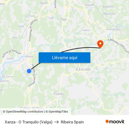Xanza - O Tranquilo (Valga) to Ribeira Spain map