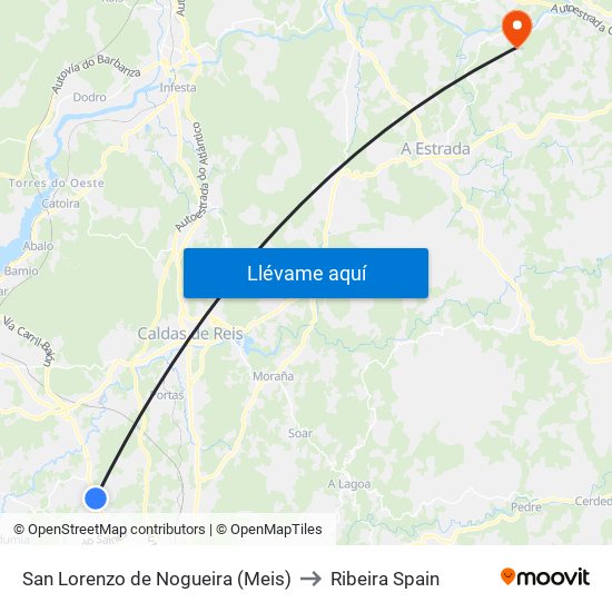 San Lorenzo de Nogueira (Meis) to Ribeira Spain map