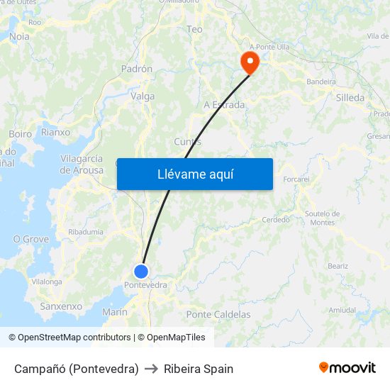 Campañó (Pontevedra) to Ribeira Spain map