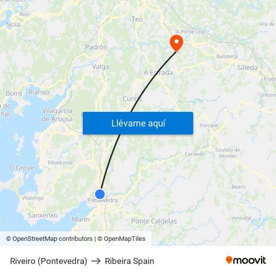 Riveiro (Pontevedra) to Ribeira Spain map
