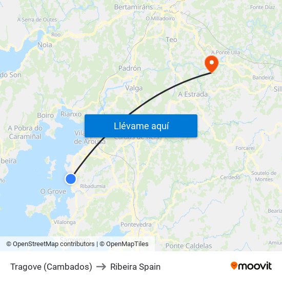 Tragove (Cambados) to Ribeira Spain map