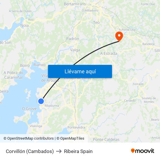 Corvillón (Cambados) to Ribeira Spain map