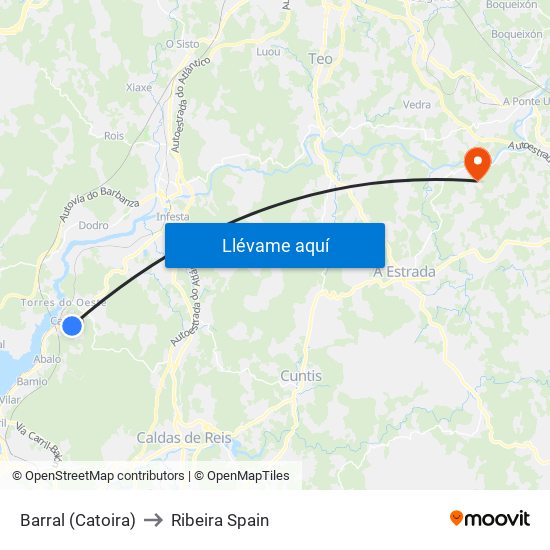 Barral (Catoira) to Ribeira Spain map