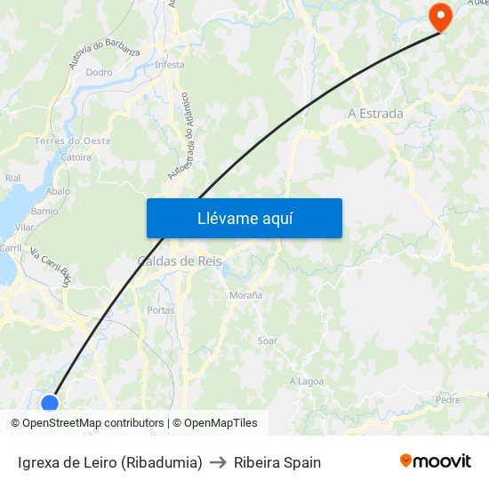Igrexa de Leiro (Ribadumia) to Ribeira Spain map