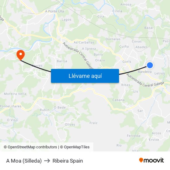 A Moa (Silleda) to Ribeira Spain map