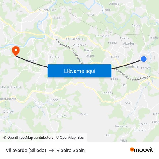 Villaverde (Silleda) to Ribeira Spain map