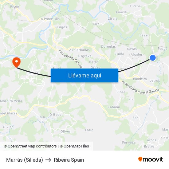 Marrás (Silleda) to Ribeira Spain map