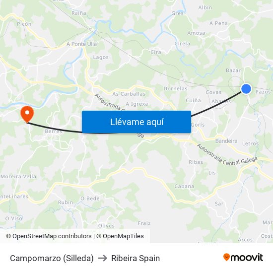 Campomarzo (Silleda) to Ribeira Spain map