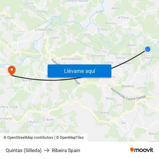 Quintas (Silleda) to Ribeira Spain map
