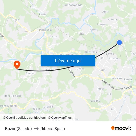 Bazar (Silleda) to Ribeira Spain map