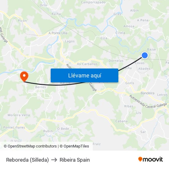 Reboreda (Silleda) to Ribeira Spain map