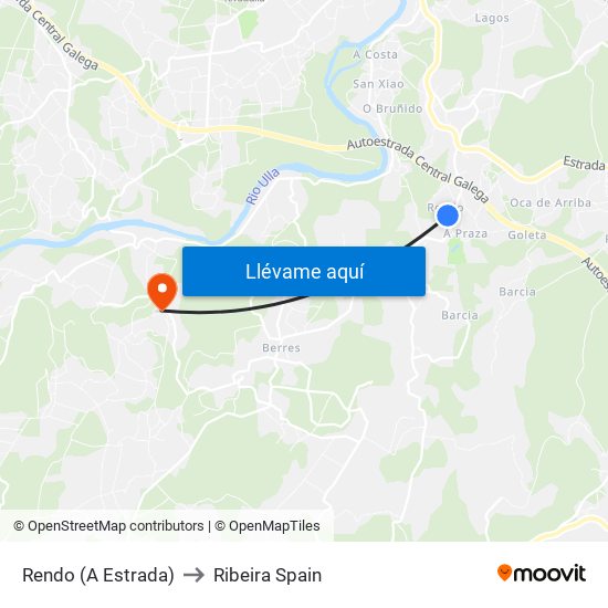 Rendo (A Estrada) to Ribeira Spain map