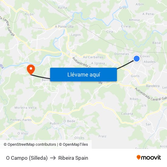 O Campo (Silleda) to Ribeira Spain map