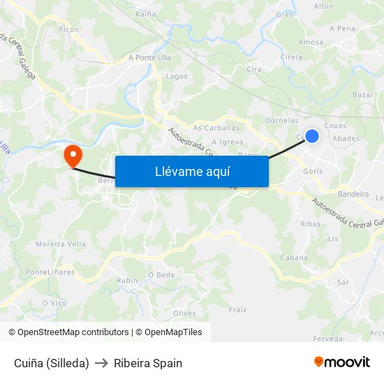Cuiña (Silleda) to Ribeira Spain map