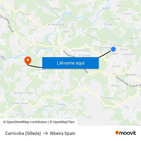 Carricoba (Silleda) to Ribeira Spain map