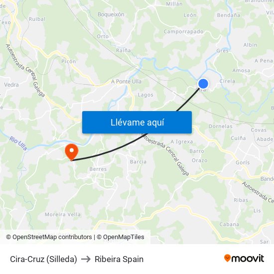 Cira-Cruz (Silleda) to Ribeira Spain map