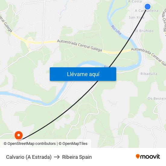 Calvario (A Estrada) to Ribeira Spain map
