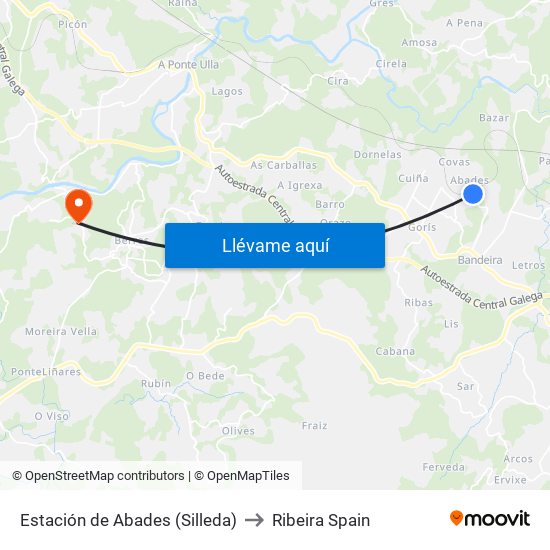 Estación de Abades (Silleda) to Ribeira Spain map