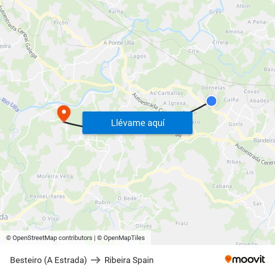 Besteiro (A Estrada) to Ribeira Spain map