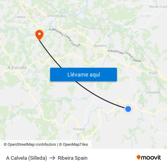 A Calvela (Silleda) to Ribeira Spain map