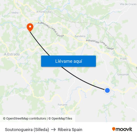 Soutonogueira (Silleda) to Ribeira Spain map